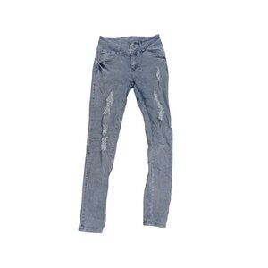Diva Star Jeans Womens Juniors 15 Blue Light Wash Denim Distressed High Waist